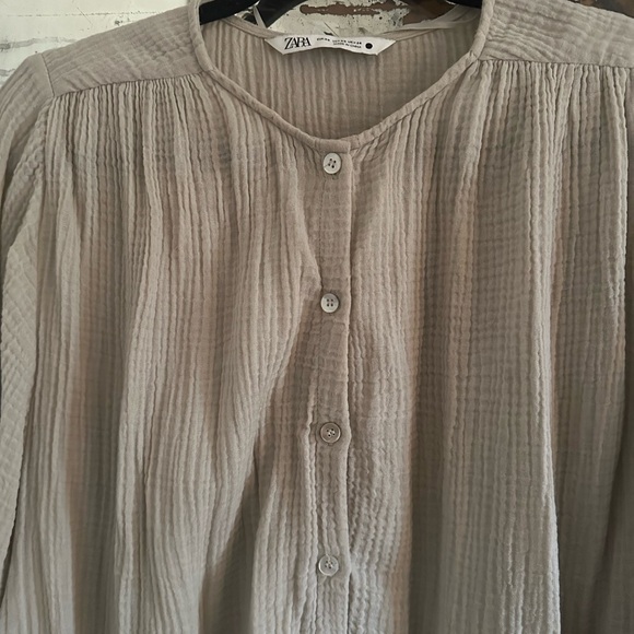 Zara Linen Gauze Balloon Sleeve Shirt - Picture 2 of 4